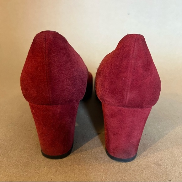 Stuart Weitzman Maroon Suede Leather Square Toe Block Heel Pumps Women’s Size 10 - Picture 3 of 9